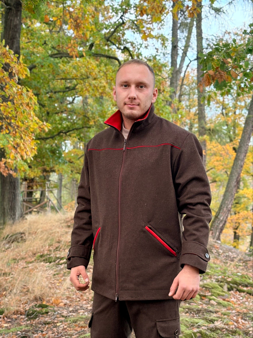 FORST Jagd-Lodenjacke – mit roter Paspelierung